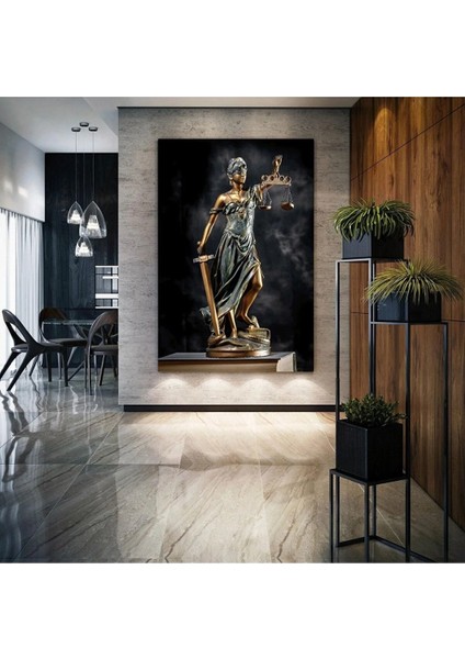 Themis Gözü Kapalı Bir Elinde Kılıç Bir Elinde Terazi Adalet Heykeli Hukuk Büro Kanvas Tablo AR03096