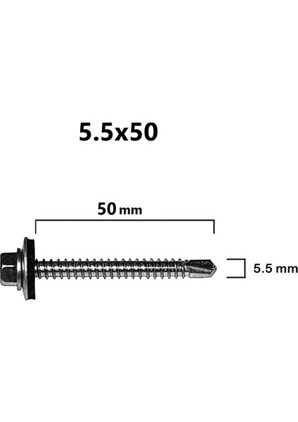 Trapez Vida Çatı Vidası Pullu Vida 5.5X50 100 Adet