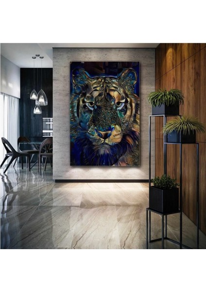 Renkli Kaplan Dijital Sanat Hayvan Art Dekor Kanvas Tablo AR03095