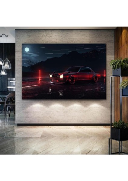 Nissan Skyline Gtr Art Gece Manzara Işıklar Araba Neon Kanvas Tablo AR03097