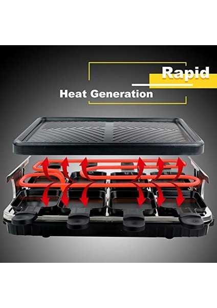Raclette 8 Personen - Raclette Grill Antihaft Beschichtung Grillpfanne Mit 8 Mini Raclette Pfännchen Und 4 Holzspatel Raklettgerät, 1300W modelleri