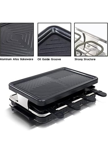 Raclette 8 Personen - Raclette Grill Antihaft Beschichtung Grillpfanne Mit 8 Mini Raclette Pfännchen Und 4 Holzspatel Raklettgerät, 1300W indirimleri