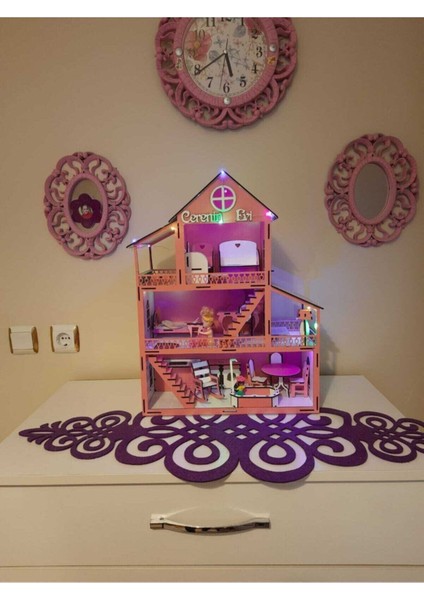 Peri LED Hediyeli Ahşap Oyun Evi Bebek Evi