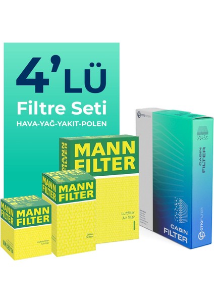 MANN Audi A6 2.0 Dizel QUATRO 190 HP Filtre Bakım Seti (2015-2018) 4 Lü