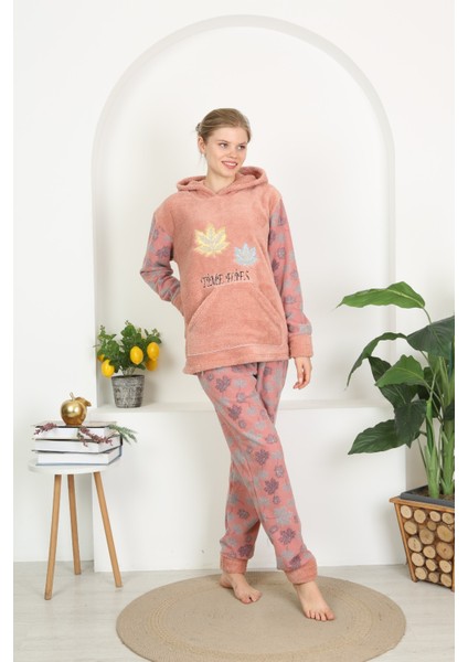 Kışlık Well Soft Kapüşonlu ve Kanguru Cepli Peluş Pijama Takım fiyatları