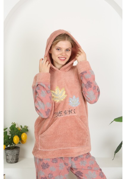Kışlık Well Soft Kapüşonlu ve Kanguru Cepli Peluş Pijama Takım fırsatları