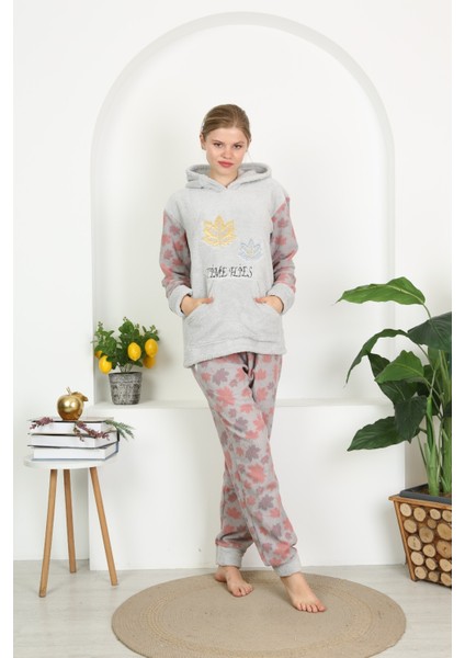 Kışlık Well Soft Kapüşonlu ve Kanguru Cepli Peluş Pijama Takım fiyatları