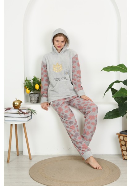 Kışlık Well Soft Kapüşonlu ve Kanguru Cepli Peluş Pijama Takım fırsatları
