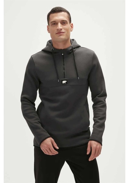 Defence Half-Zip Hoodie Erkek Sweatshirt 19.02.27.027RAVEN