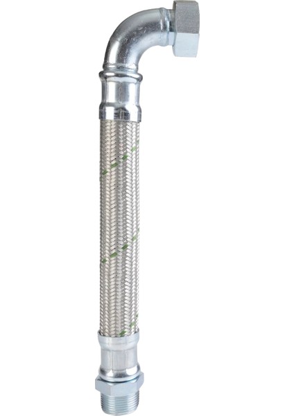 1 1/4" 16 Bar Paslanmaz Örgülü Hidrofor Hortumu Dirsekli Flex Hortum (Rakor & Nipel) 70 cm