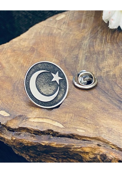 Ayyıldız Gümüş Eskitme Yaka Rozeti