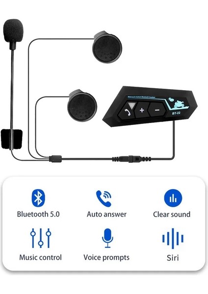 BT22 Bluetooth 5.0 Kask Motosiklet Intercom Kulaklık/motosiklet Interkom