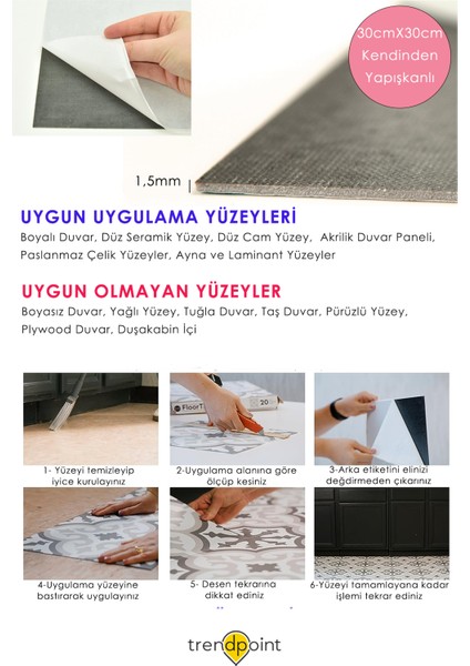 1 Adet Lvt Zemin ve Duvar Kaplama Kendinden Yapışkanlı 30CM×30CM Mutfak Banyo Antre Karo