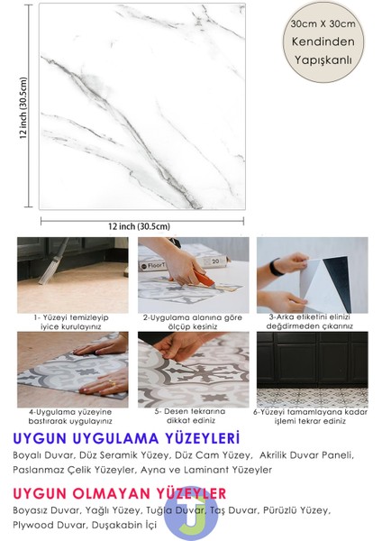 1 Adet Kendinden Yapışkanlı Modern Tasarımlı Mutfak Banyo Zemin Duvar Kaplama Pvc 30 cm × 30 cm