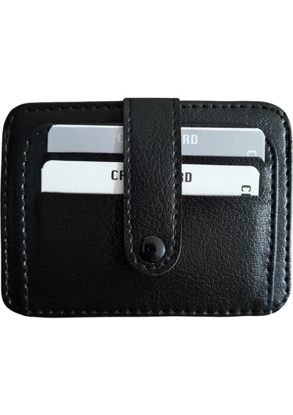 Süper Slim Unisex Siyah Kartlık Cüzdan Çok Bölmeli Düğmeli