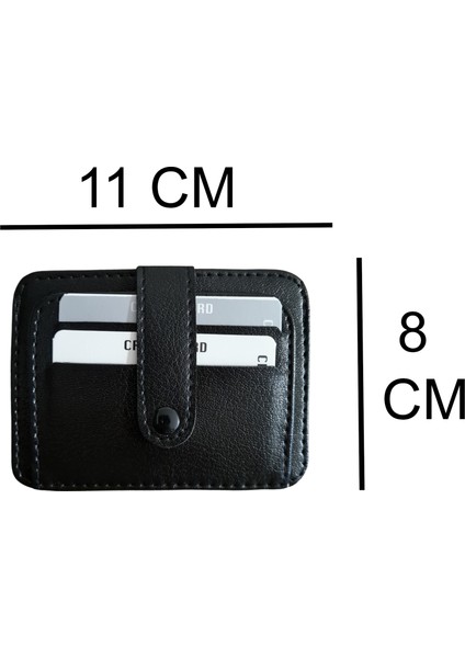 Süper Slim Unisex Siyah Kartlık Cüzdan Çok Bölmeli Düğmeli
