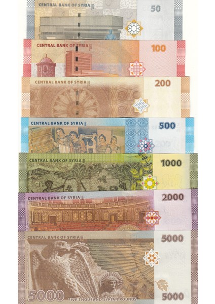 Suriye 50-100-200-500-1000-2000-5000 Pound 7 Li Tam Set, Yabancı Kağıt Para, "çil" fiyatları