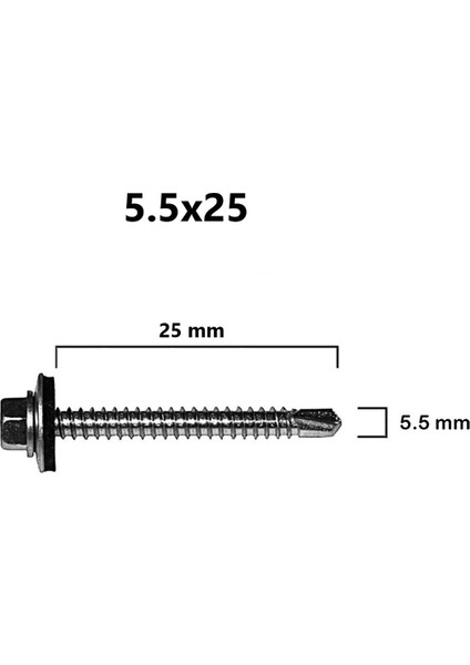 Trapez Vida Çatı Vidası Pullu Vida 5.5X25 100 Adet