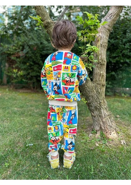 Çizgi Karakterli Bej Erkek Çocuk Eşofman Pijama Takımı