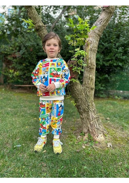 Çizgi Karakterli Bej Erkek Çocuk Eşofman Pijama Takımı