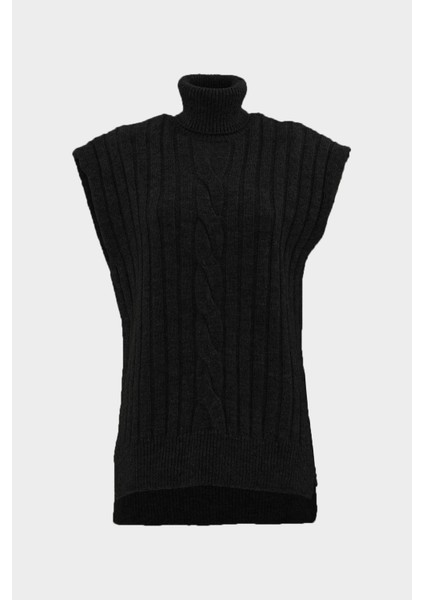 Oversize Balıkçı Yaka Saç Örgü Kadın Triko Süveter