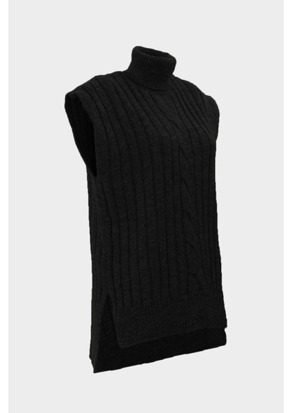 Oversize Balıkçı Yaka Saç Örgü Kadın Triko Süveter