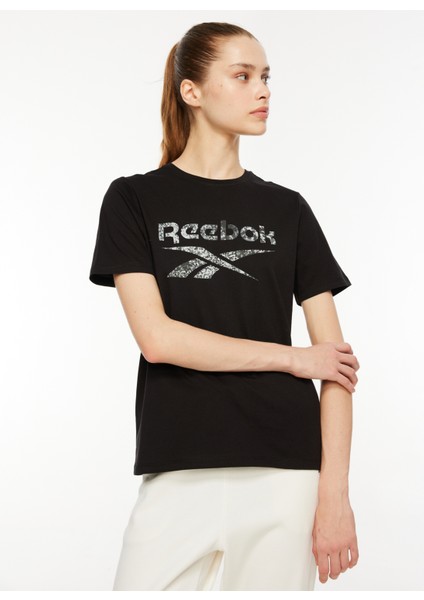 Siyah Kadın Yuvarlak Yaka T-Shirt II3216 Modern Safarı Graphıc Tee