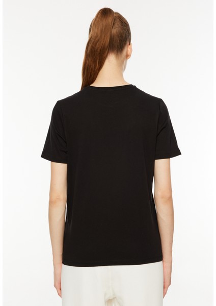 Siyah Kadın Yuvarlak Yaka T-Shirt II3216 Modern Safarı Graphıc Tee
