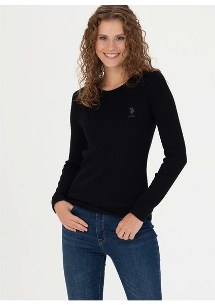 Bisiklet Yaka Slim Fit Siyah Kazak Kadın KARLA-BSK23