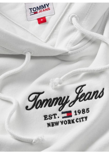 Tommy Jeans Kapüşon Yaka Düz Beyaz Kadın Sweatshırt DW0DW16406YBR