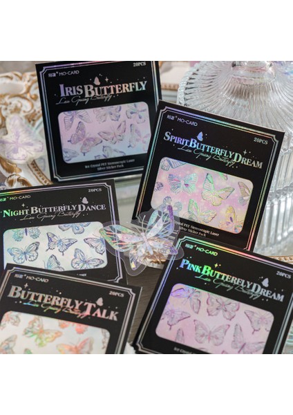 S19434-5 Mr.paper 6 Stilleri 20 Adet/paket Pet Çıkartmalar Vintage Lazer Gümüş 3D Kristal Kelebek El Kitabı Dıy Dekorasyon Malzemesi Kırtasiye (Yurt Dışından) modelleri
