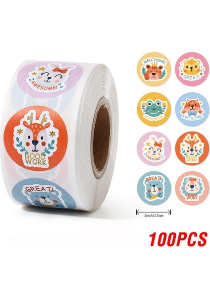 QY2292-100 Adet 100-500 Adet 1 Inç/2.5 cm Hayvan Iyi Iş Serin Çıkartmalar Rulo Zarf Övgü Ödül Öğrenci Çalışma Etiketi Kırtasiye Mühür Etikel (Yurt Dışından)