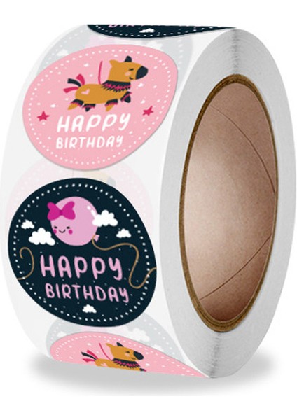 QY1051-300PCS 100-500PCS Yuvarlak Mutlu Doğum Günü Çıkartmaları Yapışkanlı Etiketler Festivali Bebek Duş Partisi Dekoratif Zarf Mühür Hediye Paketi (Yurt Dışından)