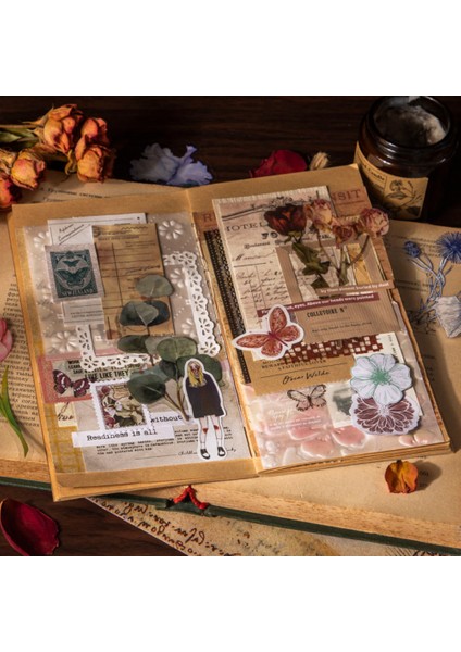 S19564-5 Mr.paper 8 Stilleri 40 Adet/torba Vintage Çıkartmalar Ins Tarzı Bitkiler Çiçekler Pet Bardak Dekoratif El Kitabı Dıy Kolaj Kore Kırtasiye (Yurt Dışından)