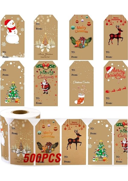 QY2184-300PCS 50-300 Adet Noel Hediyesi Çıkartmalar Etiketler Yapışkanlı Merry Christmas Etiketler 8 Tasarımlar Dikdörtgen Özel Şekil Noel Etiketleri (Yurt Dışından)