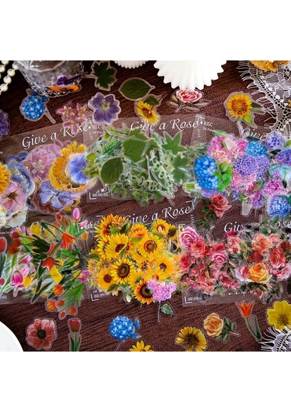 Bir Mohamm 100 Adet Bitki Çiçek Gül Ayçiçeği Pet Çıkartmalar Dekoratif Çıkartmalar Kolaj Scrapbooking Dıy Günlük Kaydı Hediye Çıkartmaları (Yurt Dışından)