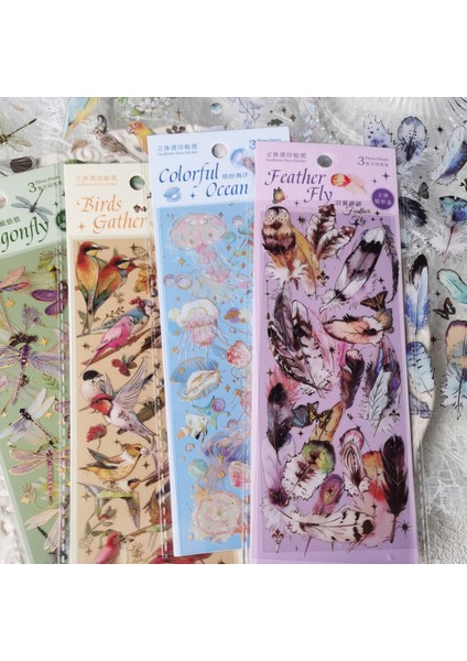 Stil 2 3 Adet Kawaii Tüy Yusufçuk Kuş Denizanası Dekoratif Çıkartmalar Paketi Scrapbooking Malzeme Etiket Günlüğü Telefon Günlüğü Planlayıcısı (Yurt Dışından)