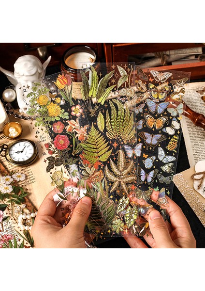 Stil 3 Vintage Orman Bitki Çiçek Kelebek Lazer Folyo Pet Dekoratif Sticker Önemsiz Dergisi Dıy Scrapbooking Kolaj Albümü Zanaat (Yurt Dışından) modelleri