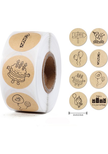QY2341-500PCS 100-500 Adet Yuvarlak Mutlu Doğum Günü Etiket Yaratıcılık Sevimli Kırtasiye Etiketleri Çeşitli Etiket Çocuk Scrapbooking Için (Yurt Dışından)