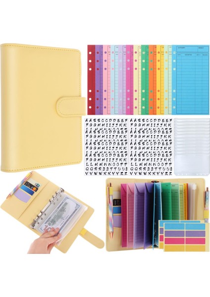 8 Sayfalık 8 Sayfalık Pu Deri Bütçe Organizatör Binder Nakit Zarf Sistemi Şeffaf Pvc Etiket Renk Kaplamalı Kağıt Alfabe Çıkartmalar (Yurt Dışından)