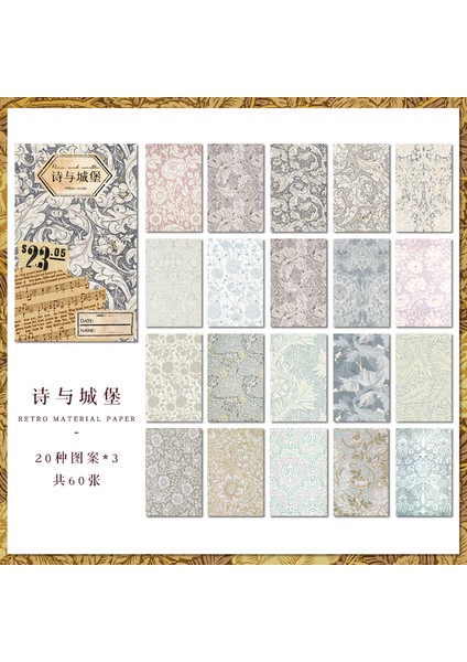 DN848-C 60 Adet Vintage Desen Tasarım Kağıt Günlüğü Dekor Yapışkan Olmayan Malzeme Scrapbooking Kolaj Planlayıcısı Yaratıcılık Sanat Malzemeleri (Yurt Dışından)