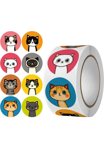 QY576-100PCS 100-500PCS Karikatür Kedi Çıkartmalar Yuvarlak Yapışkanlı Etiketler Çocuklar Çocuklar Için Öğretmen Ödül Iş Hediye Sarar Dekoratif Çıkartmalar (Yurt Dışından)