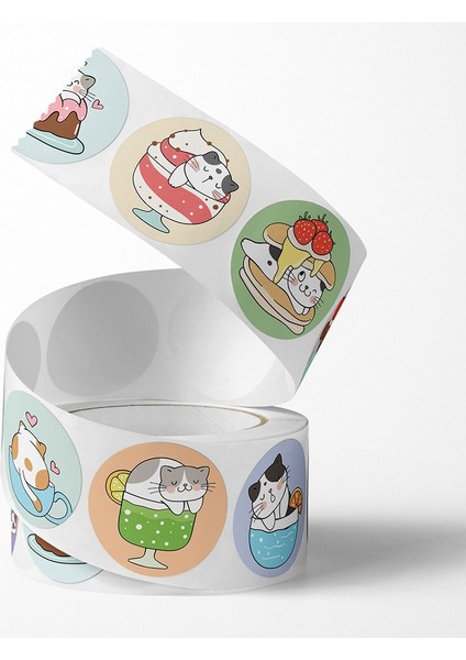 QY576-100PCS 100-500PCS Karikatür Kedi Çıkartmalar Yuvarlak Yapışkanlı Etiketler Çocuklar Çocuklar Için Öğretmen Ödül Iş Hediye Sarar Dekoratif Çıkartmalar (Yurt Dışından) indirimleri