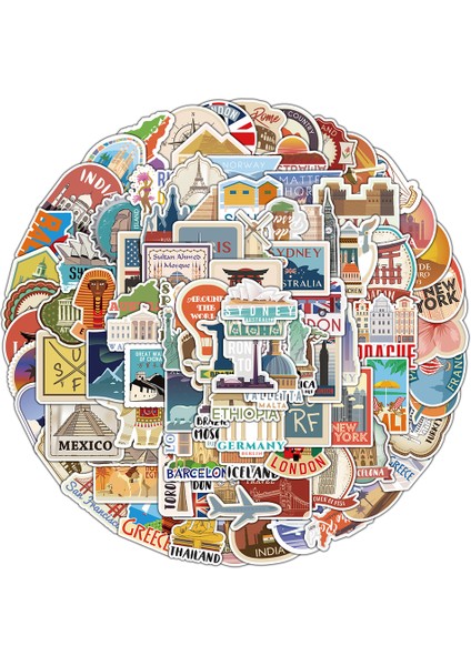 50 Adet 10/30/50/100 Adet Dünyaca Ünlü Bina Çıkartmaları Estetik Seyahat Landmark Çıkartması Graffiti Dıy Telefon Bavul Bagaj Duvar Sticker (Yurt Dışından)