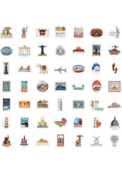 50 Adet 10/30/50/100 Adet Dünyaca Ünlü Bina Çıkartmaları Estetik Seyahat Landmark Çıkartması Graffiti Dıy Telefon Bavul Bagaj Duvar Sticker (Yurt Dışından)