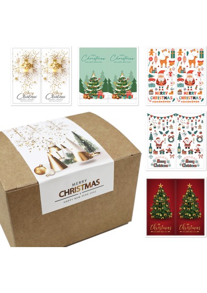 QY1662-10PCS 10-50 Adet Yeni Merry Christmas Çıkartmalar 5X10 cm Dikdörtgen Kırmızı Noel Hediye Kutusu Dekor Conta Etiket Sevimli Noel Baba Çıkartmalar Kırtasiye (Yurt Dışından)