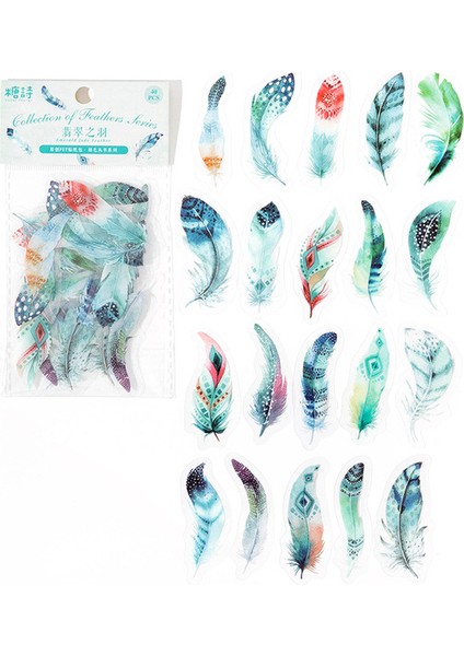 Mavi 40 Adet / Paket Renkli Tüy Tasarım Su Geçirmez Dekoratif Çıkartmalar (Yurt Dışından)