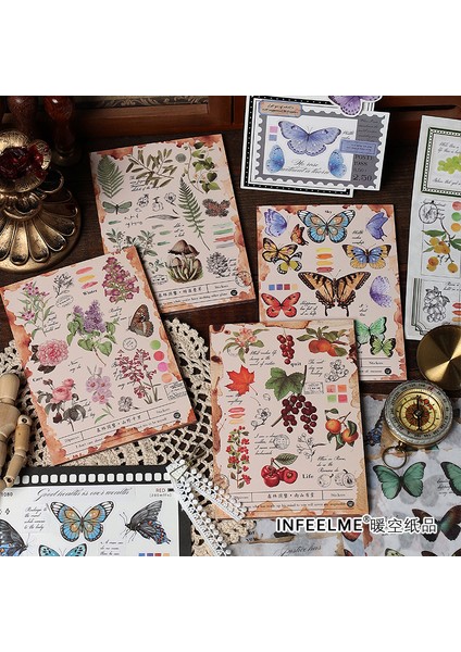 Stil 4 20 Yaprak Vintage Washi Yapışkan Kitap Diy Günlüğü Dekorasyon Bitki Çiçek Kelebek Ins Etiket Albümü Scrapbooking Kawaii Kırtasiye (Yurt Dışından)