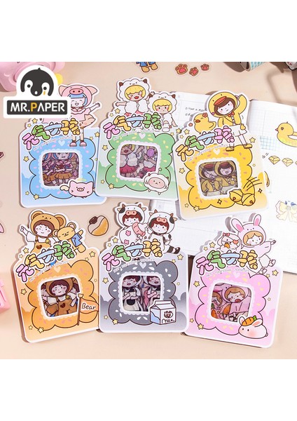 C Mr.paper 6 Çeşit Tasarım Canlılık Kız Serisi Orijinal Çizim Pet Etiket Mini Etiket Dekorasyon Dıy Cep Etiket (Yurt Dışından)