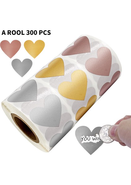 QY528-SILVERY-300PCS 100-300PCS Kalp Şekli Etiketleri Etiket 3 Renk Kazı Kazan Çıkartmalar Dıy El Yapımı Oyun Kazı Kazan Etiket Etiketleri Kırtasiye (Yurt Dışından)